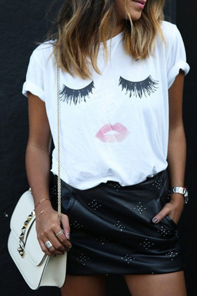 Print Patchwork O Neck T-shirts