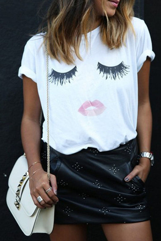 Print Patchwork O Neck T-shirts