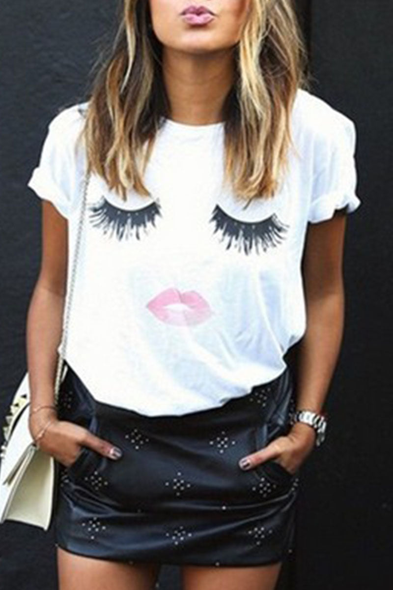 Print Patchwork O Neck T-shirts