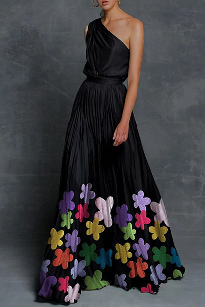 Patchwork Contrast Oblique Collar Waist Skirt Dresses(7 Colors)