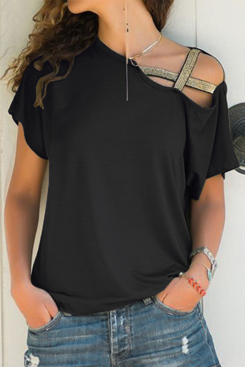 Patchwork Oblique Collar T-shirts(7 Colors)