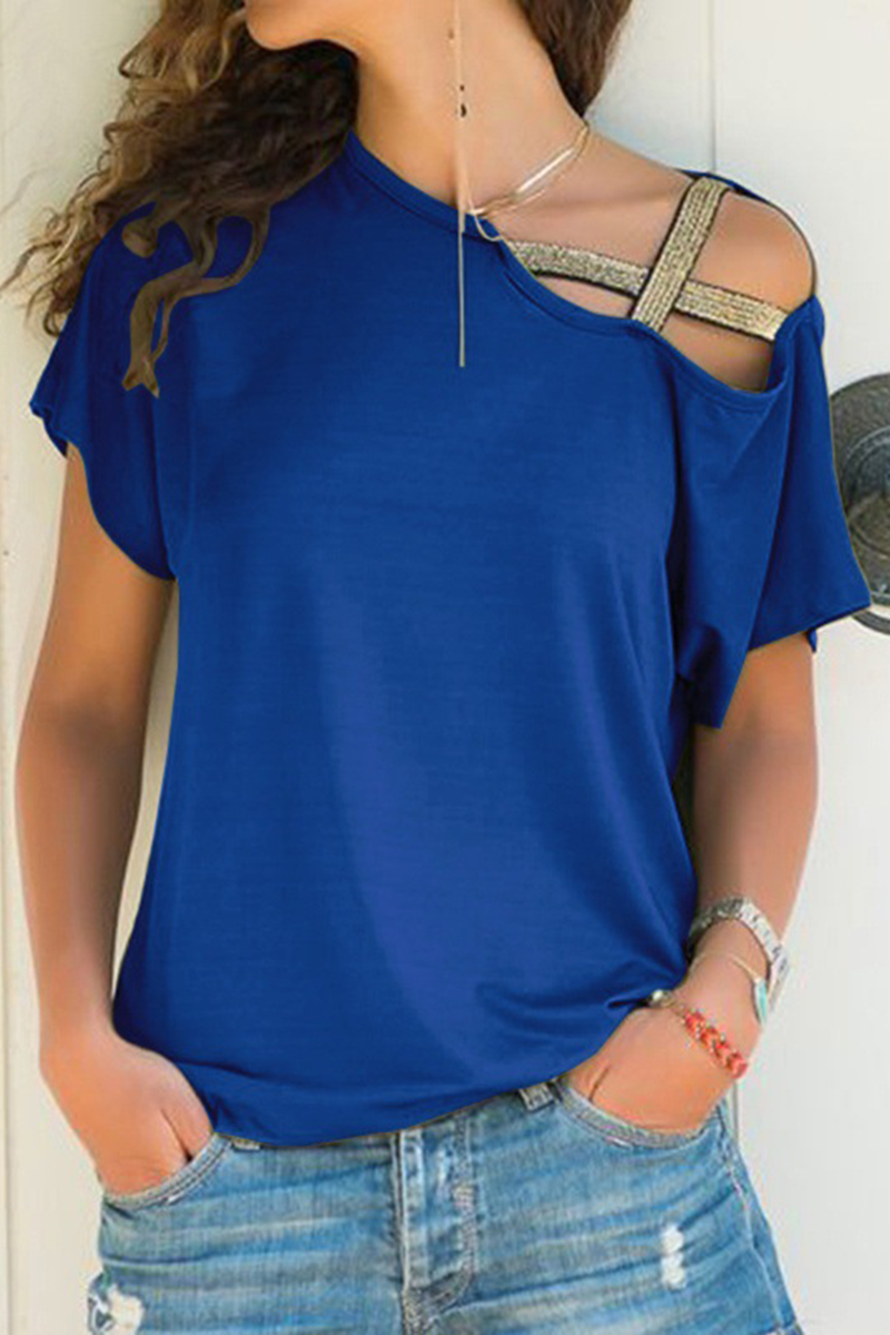 Patchwork Oblique Collar T-shirts(7 Colors)