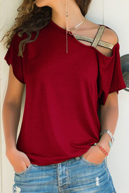 Patchwork Oblique Collar T-shirts(7 Colors)