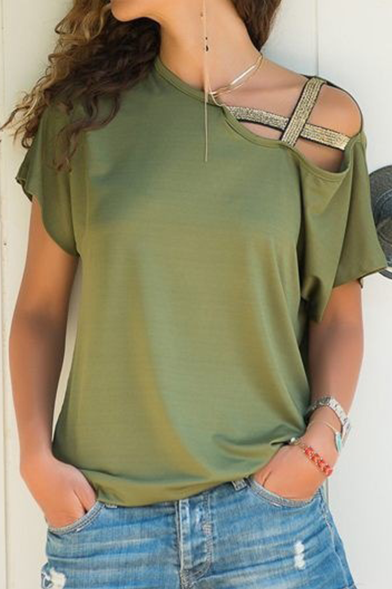 Patchwork Oblique Collar T-shirts(7 Colors)