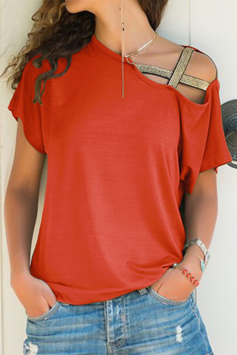 Patchwork Oblique Collar T-shirts(7 Colors)