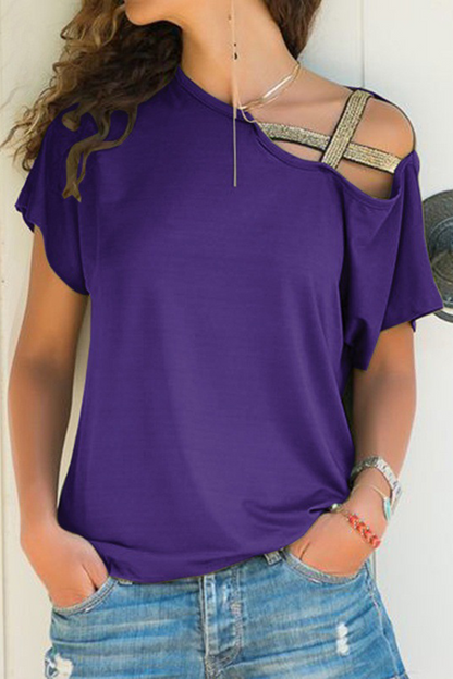 Patchwork Oblique Collar T-shirts(7 Colors)