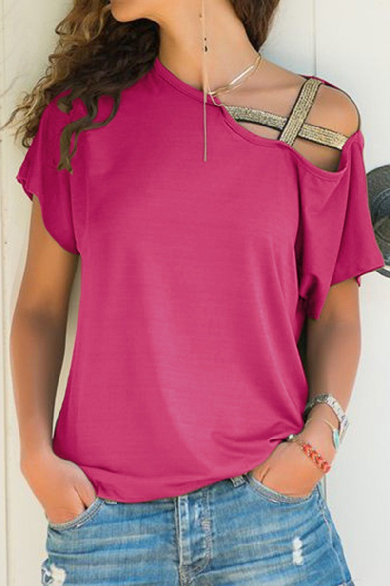 Patchwork Oblique Collar T-shirts(7 Colors)