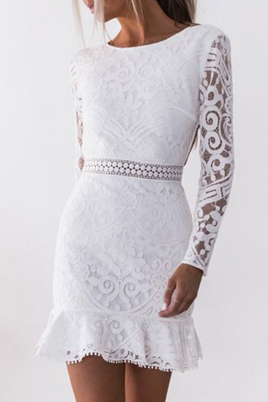 Hollowed Out Frenulum Backless O Neck Wrapped Skirt Dresses