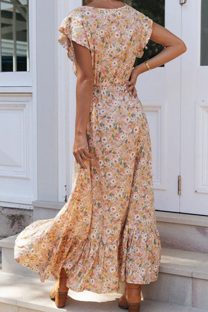 Street Print V Neck Waist Skirt Dresses