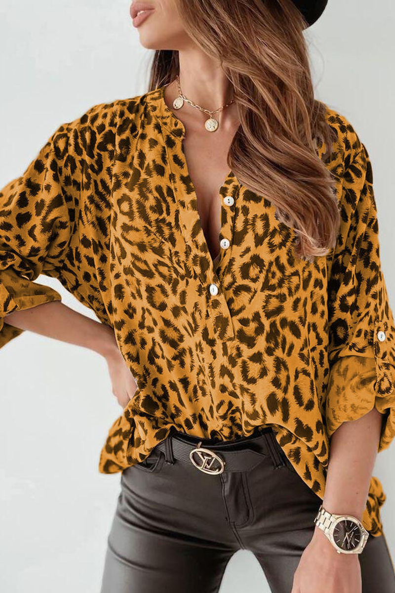 Animal Print Buckle Blouses(3 Colors)