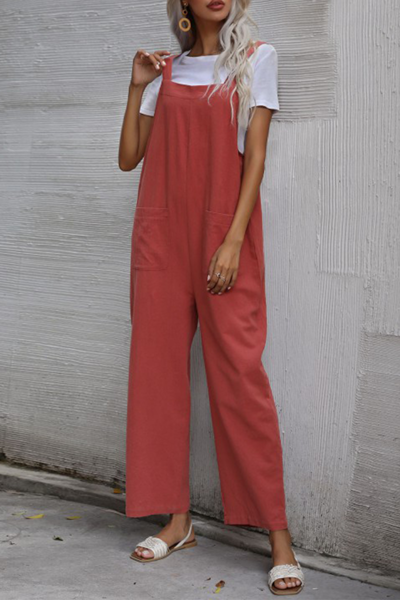 Pocket Buttons Straight Jumpsuits