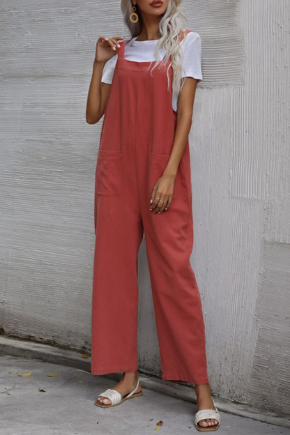Pocket Buttons Straight Jumpsuits