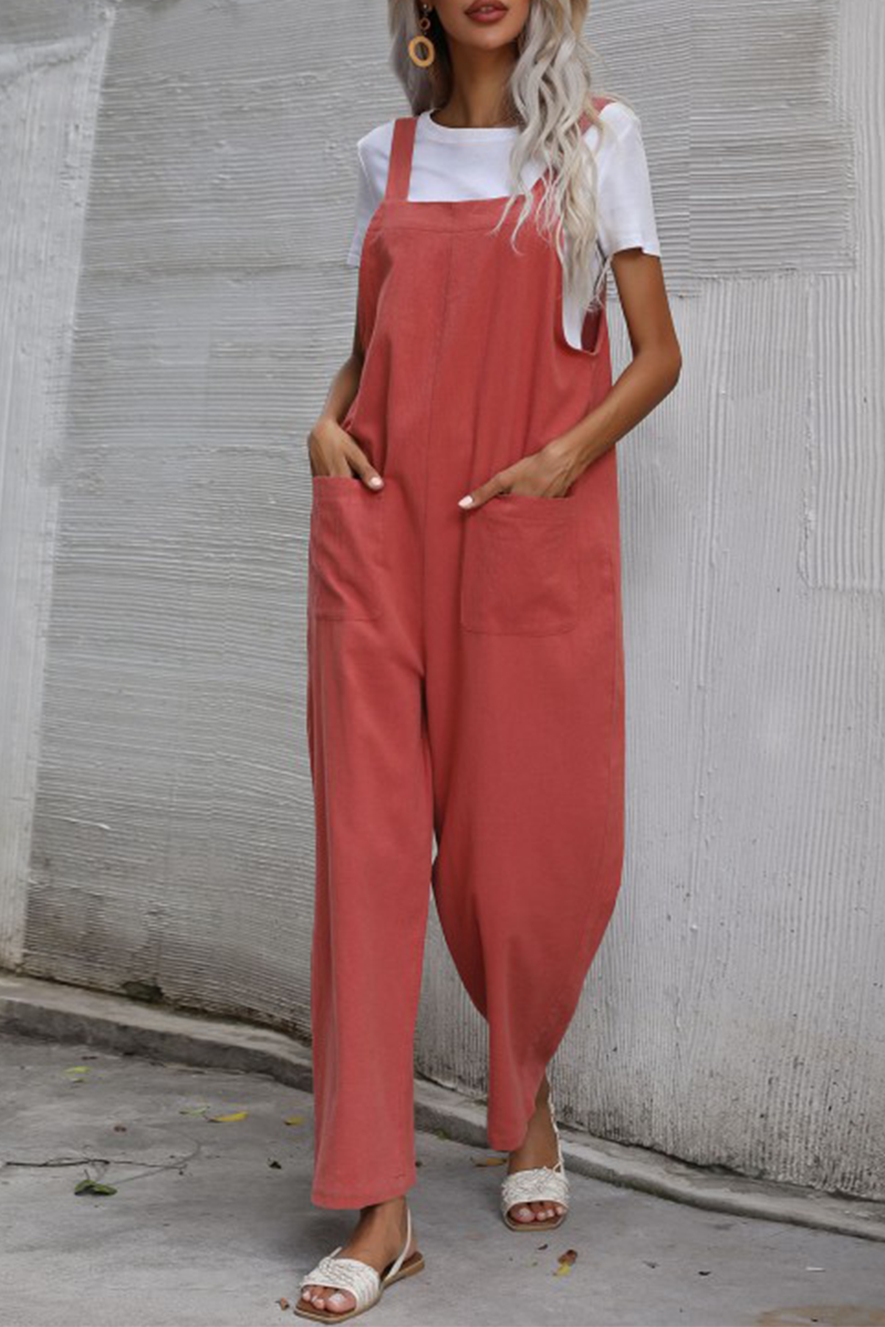 Pocket Buttons Straight Jumpsuits