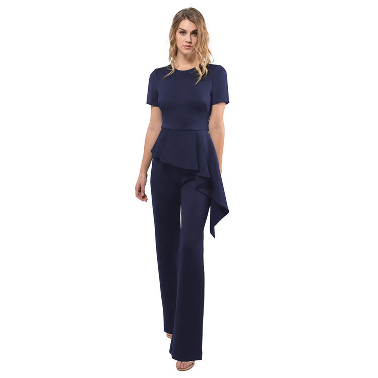 Summer Clothing Short Sleeve Lotus Leaf Jumpsuit Tight Trousers