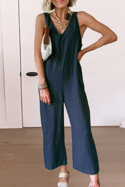 Split Joint V Neck Straight Jumpsuits(3 Colors)