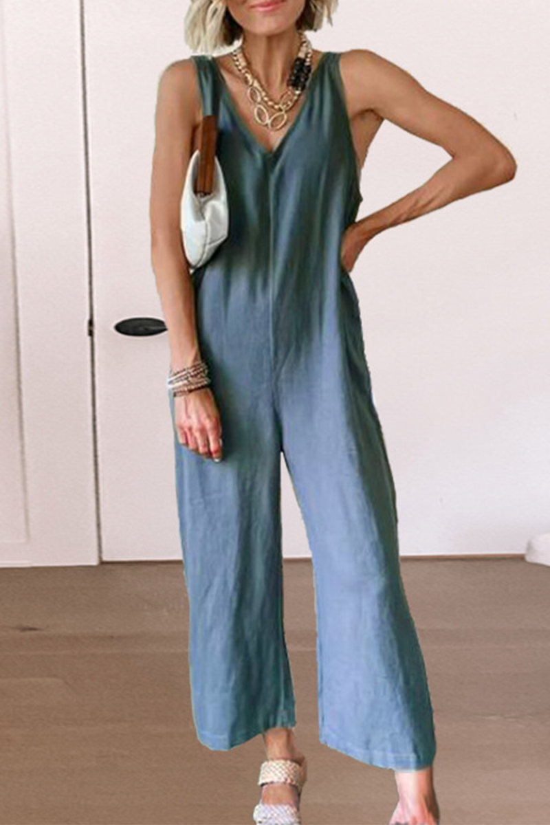 Split Joint V Neck Straight Jumpsuits(3 Colors)