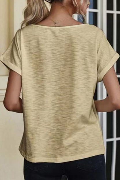 Lace Split Joint V Neck T-shirts