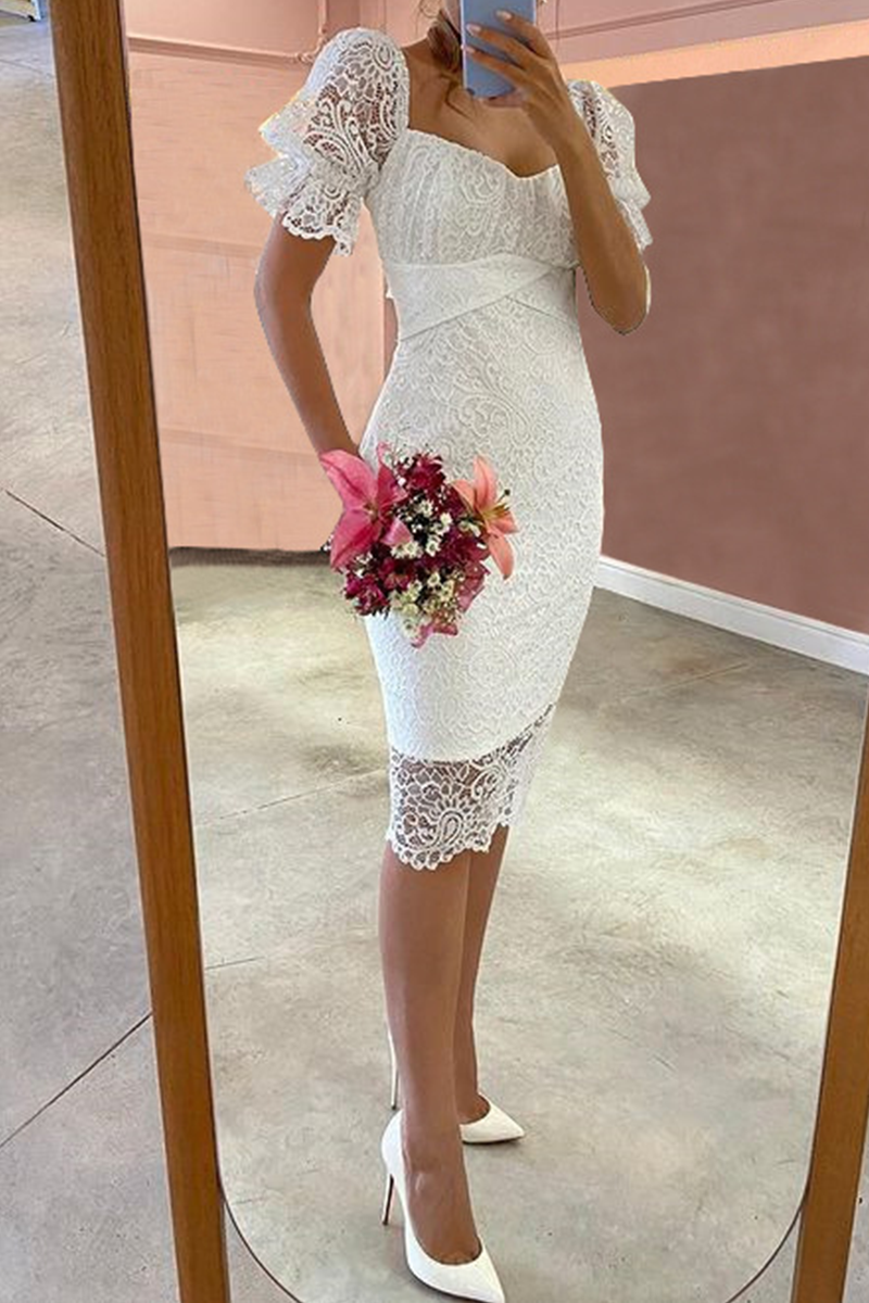 Patchwork Lace Strapless Pencil Skirt Dresses