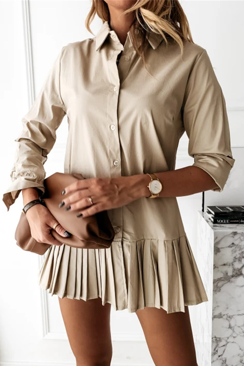 Patchwork Turndown Collar Cake Skirt Dresses(3 Colors)