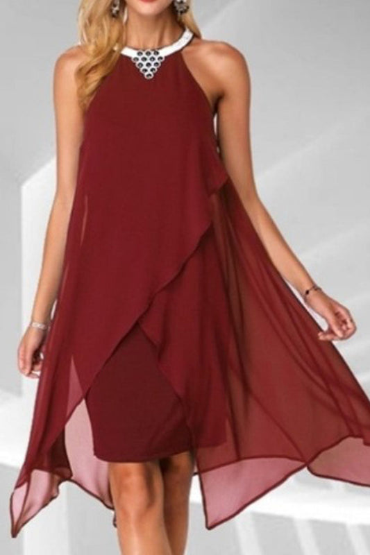 Street Patchwork O Neck Pencil Skirt Dresses