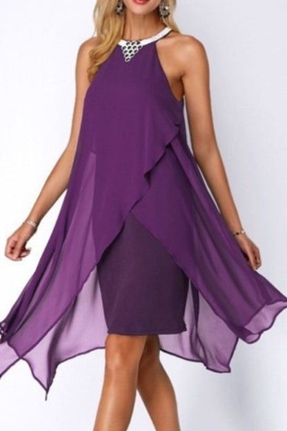 Street Patchwork O Neck Pencil Skirt Dresses