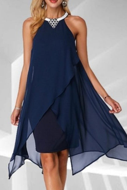 Street Patchwork O Neck Pencil Skirt Dresses