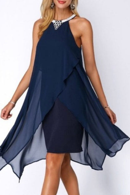 Street Patchwork O Neck Pencil Skirt Dresses