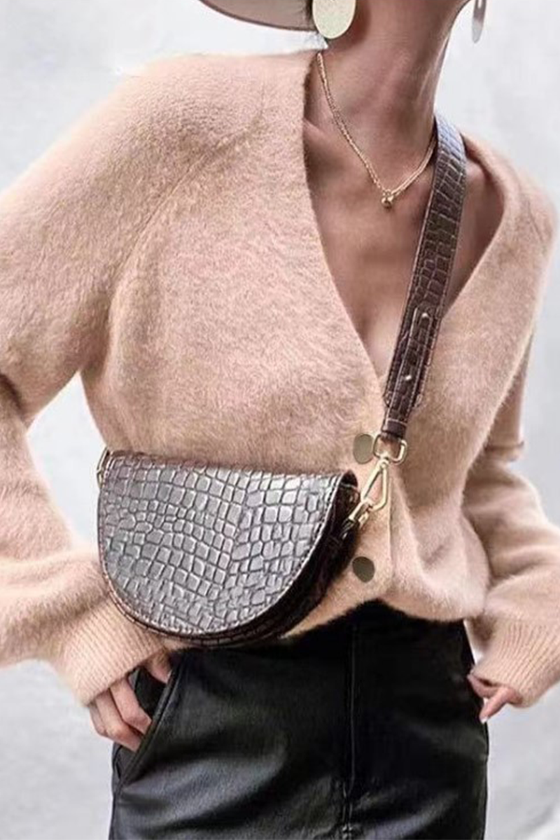 Buckle V Neck Tops Sweater
