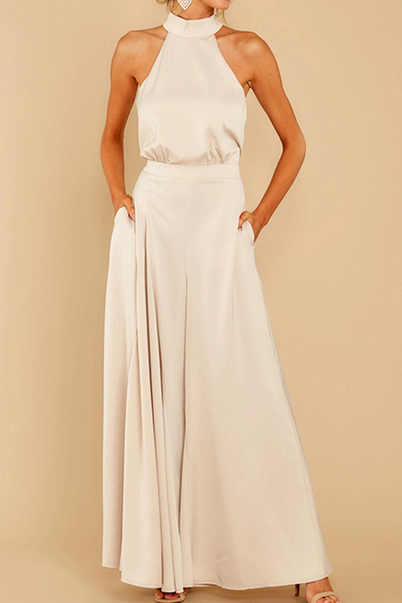 Patchwork Halter Loose Jumpsuits(5 Colors)