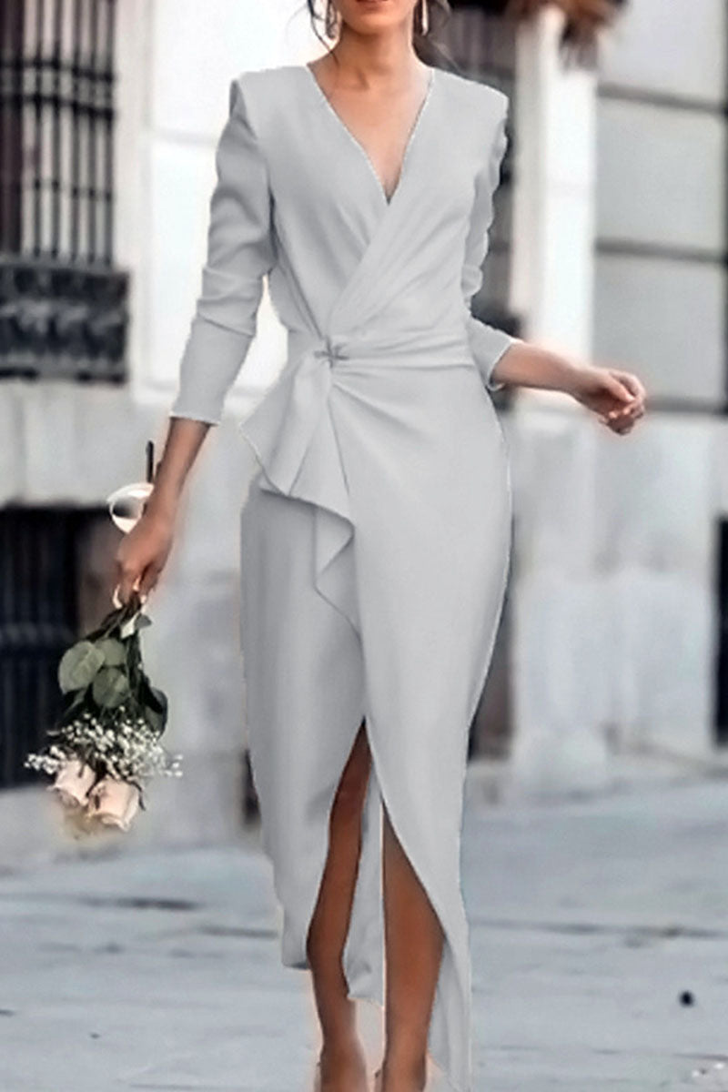 Celebrities Patchwork V Neck Pencil Skirt Dresses(4 Colors)