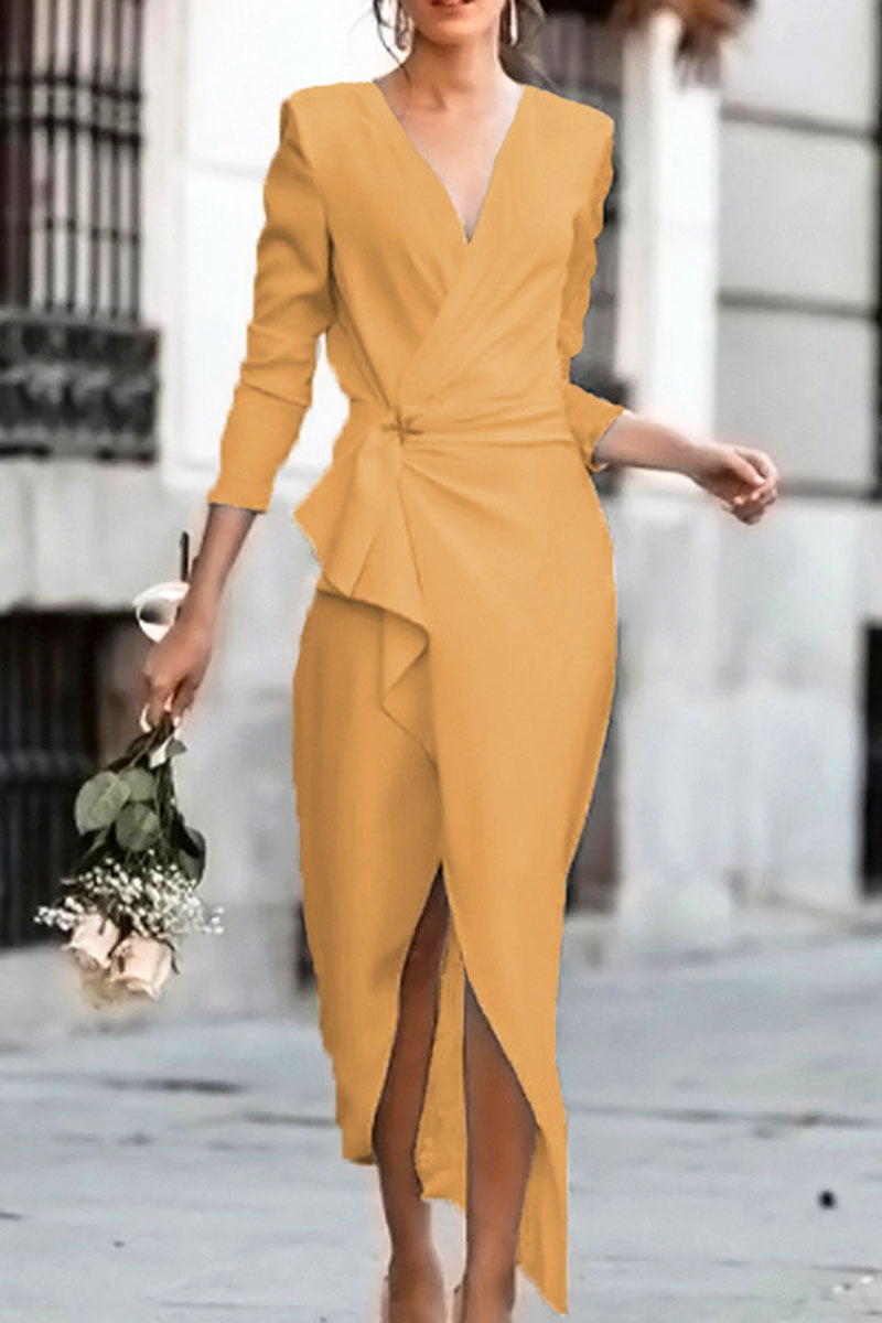 Celebrities Patchwork V Neck Pencil Skirt Dresses(4 Colors)