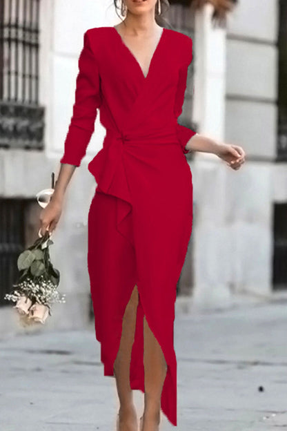 Celebrities Patchwork V Neck Pencil Skirt Dresses(4 Colors)