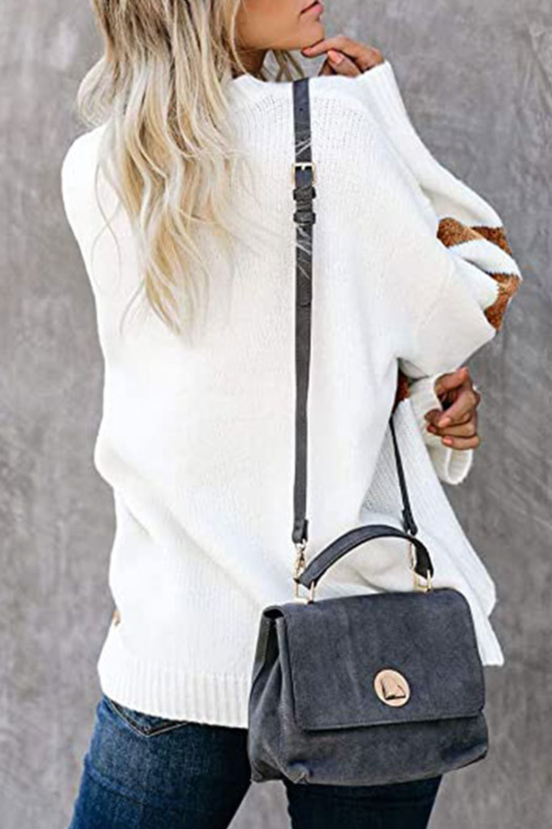 Patchwork Contrast O Neck Tops Sweater