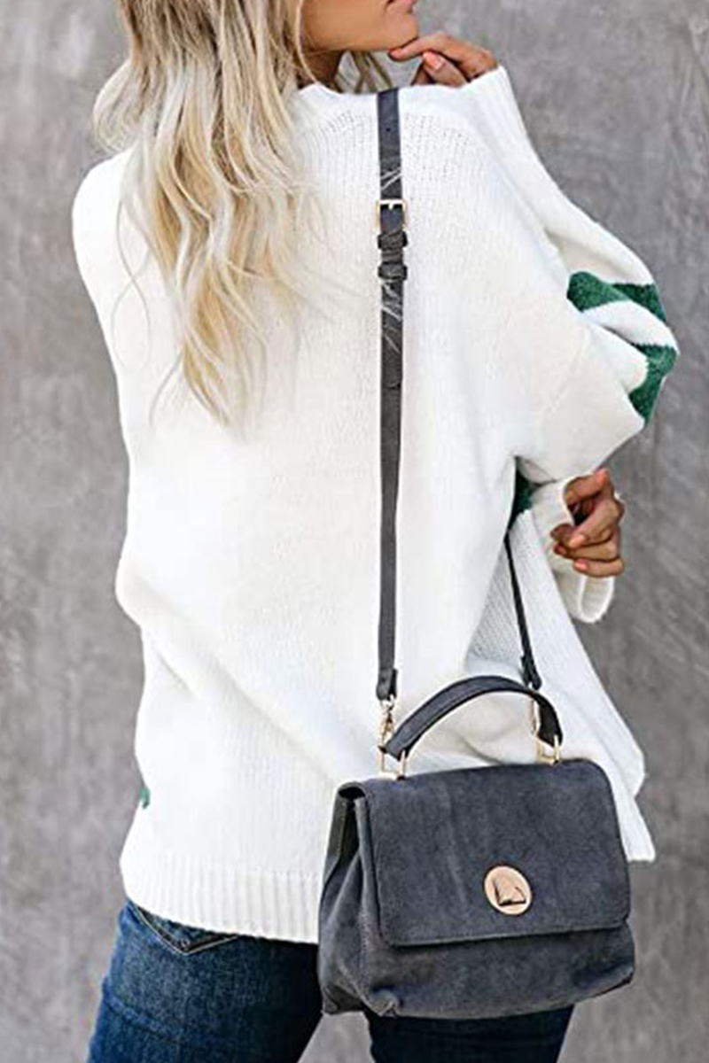 Patchwork Contrast O Neck Tops Sweater
