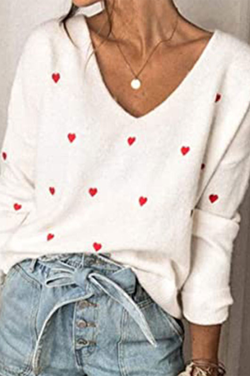 Print Basic V Neck Tops Sweater(4 Colors)