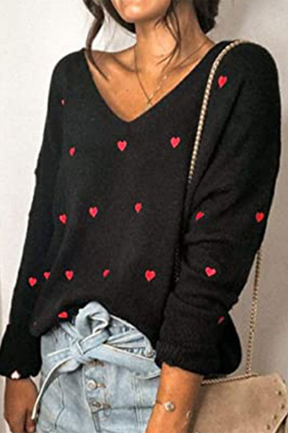 Print Basic V Neck Tops Sweater(4 Colors)