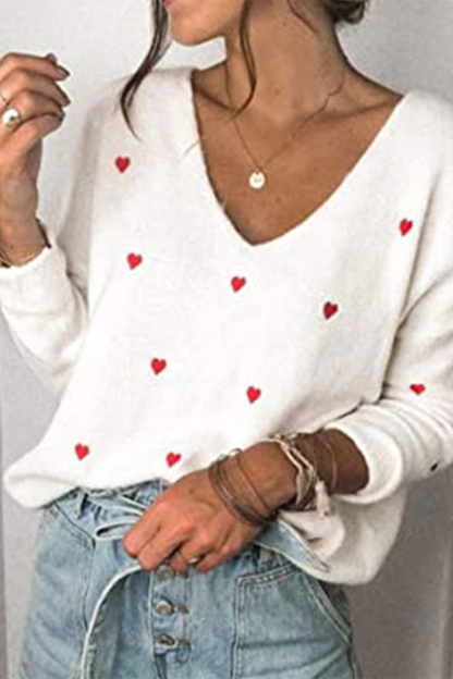 Print Basic V Neck Tops Sweater(4 Colors)