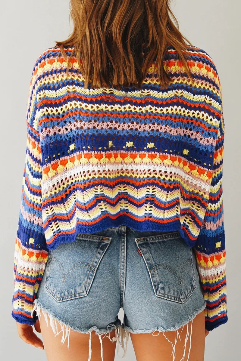 Street Striped Patchwork O Neck Sweaters(3 Colors)