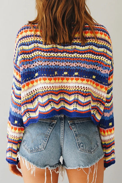 Street Striped Patchwork O Neck Sweaters(3 Colors)