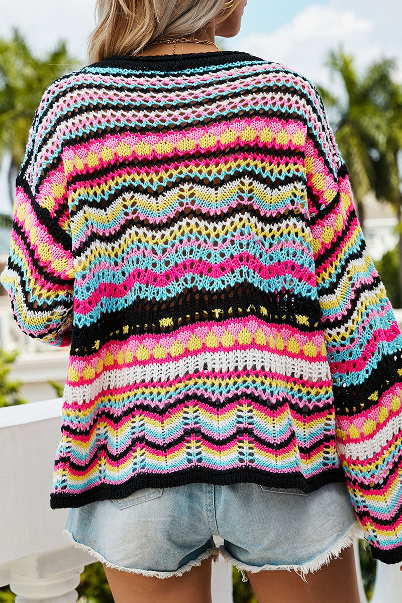 Street Striped Patchwork O Neck Sweaters(3 Colors)