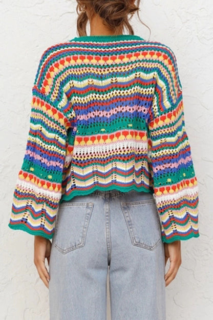Street Striped Patchwork O Neck Sweaters(3 Colors)