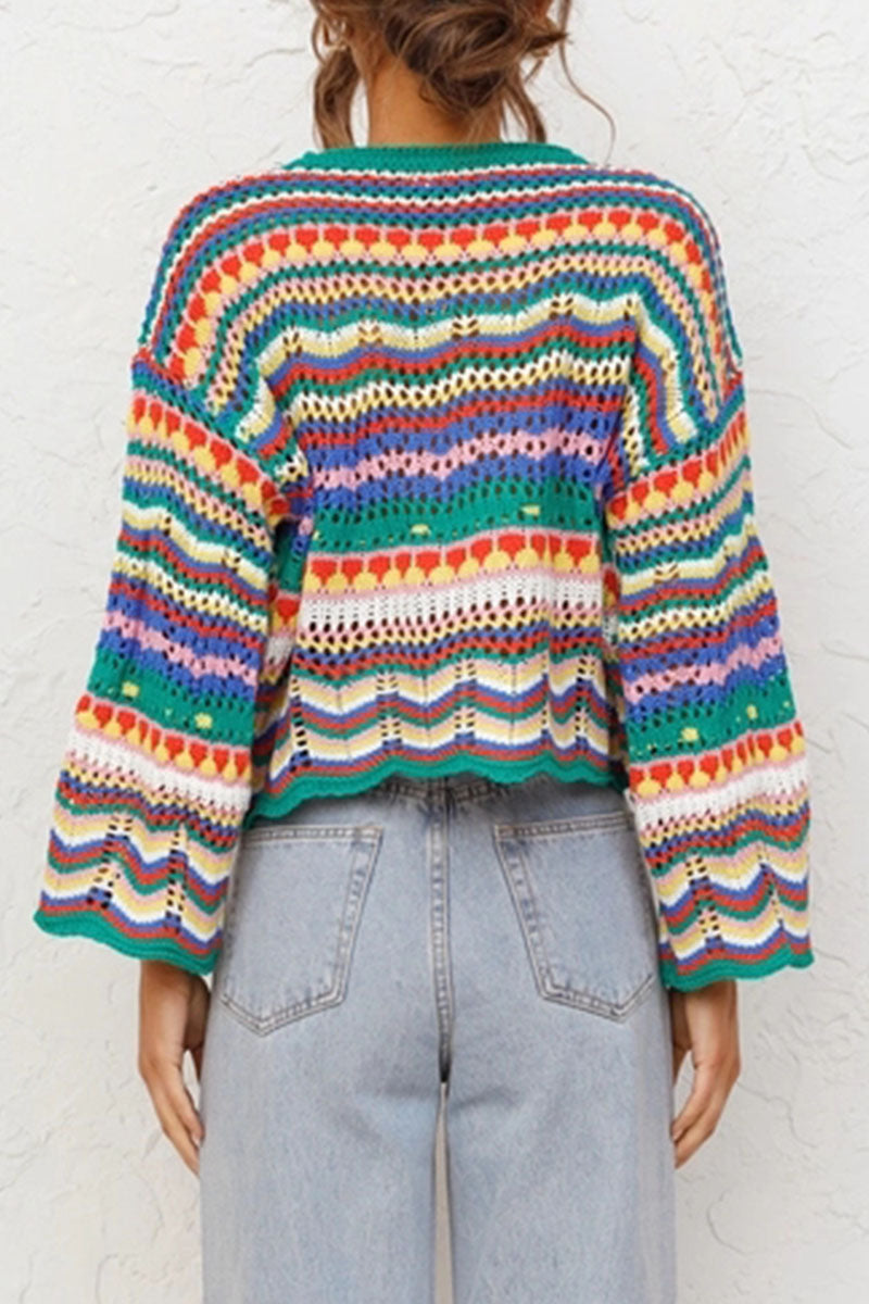 Street Striped Patchwork O Neck Sweaters(3 Colors)