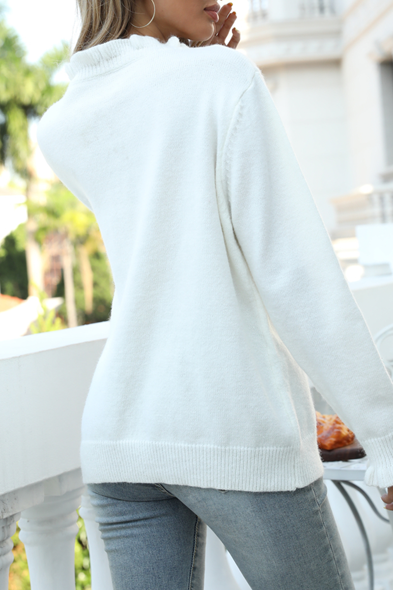 Patchwork Buckle V Neck Tops Sweater(8 Colors)