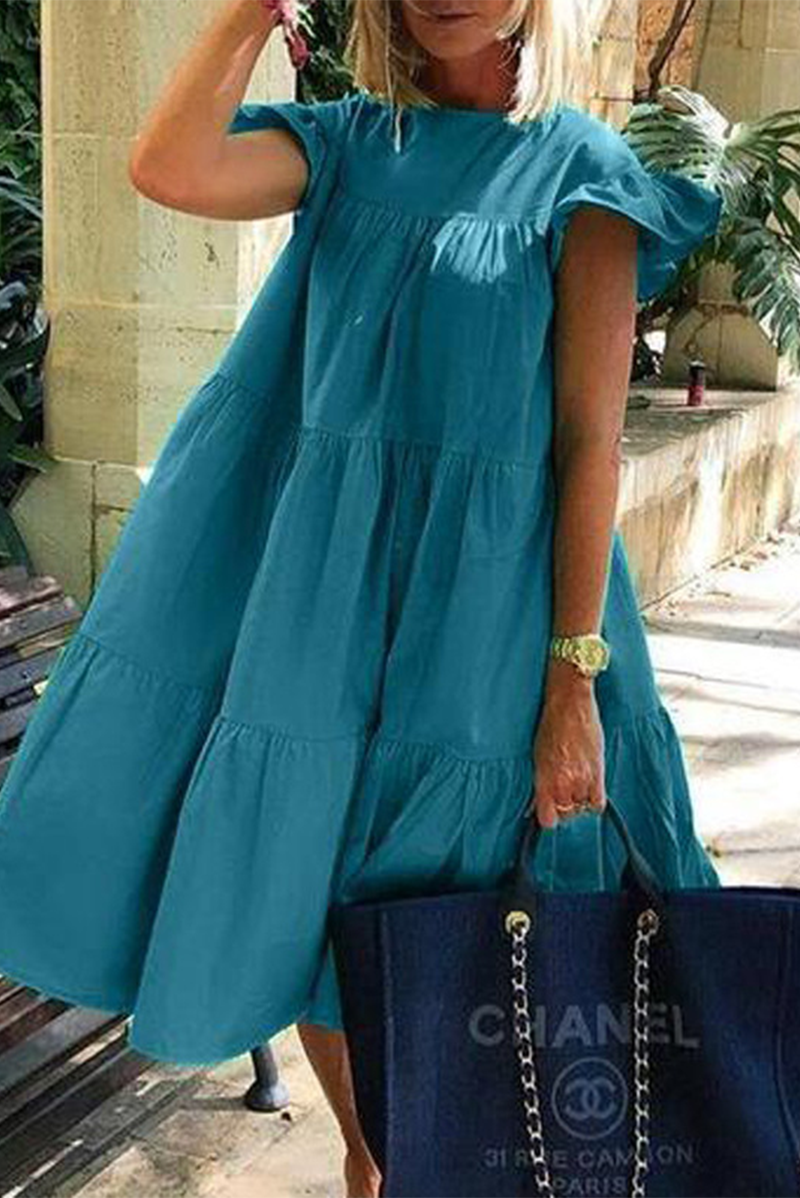 Patchwork O Neck Cake Skirt Dresses