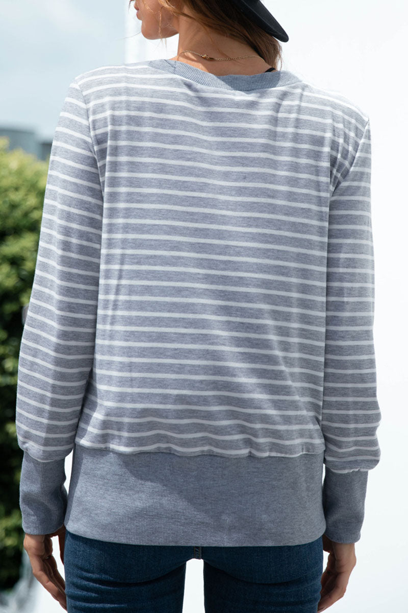 Striped Split Joint V Neck T-shirts