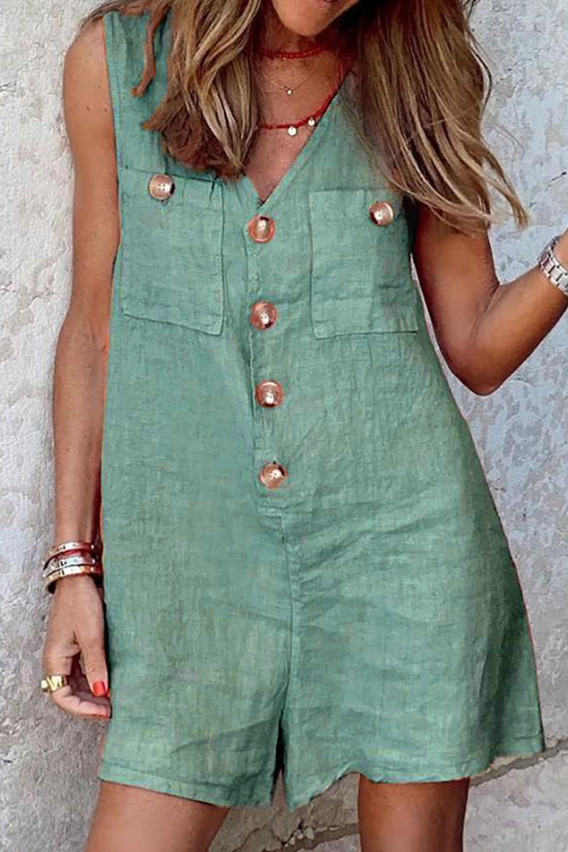 Patchwork V Neck Loose Rompers