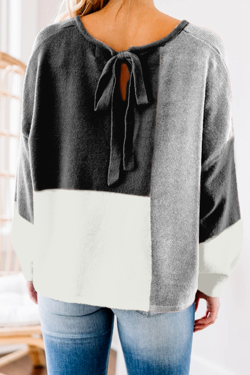 Patchwork Contrast O Neck Tops Sweater