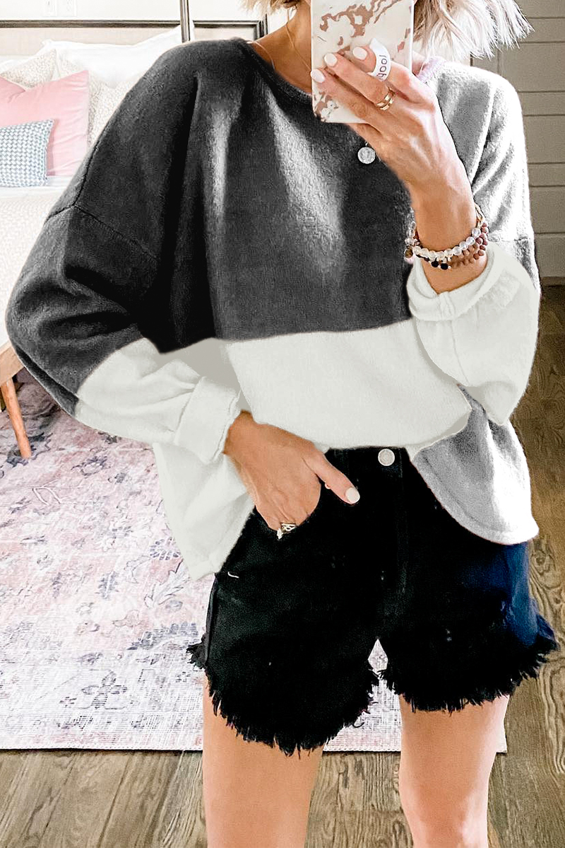 Patchwork Contrast O Neck Tops Sweater