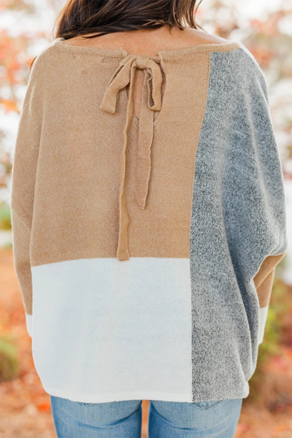 Patchwork Contrast O Neck Tops Sweater