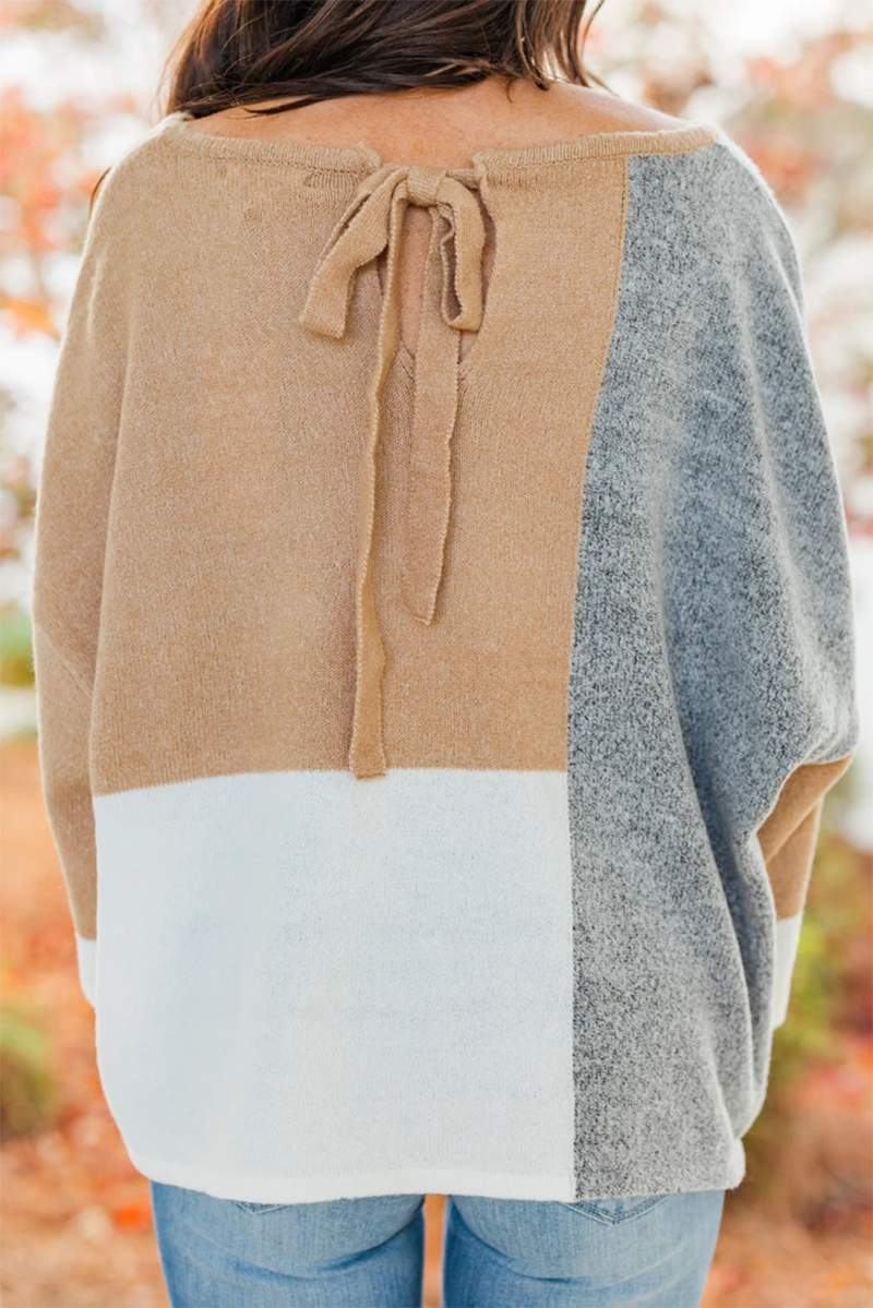 Patchwork Contrast O Neck Tops Sweater